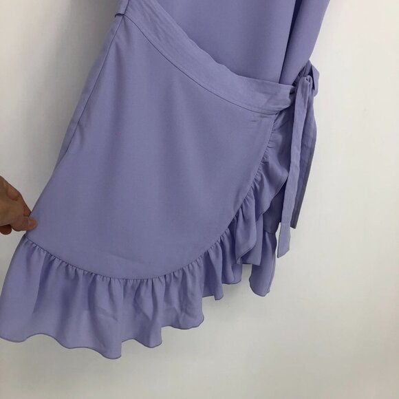 Aritzia Wilfred Periwinkle Ninette Ruffled short sleeve mini wrap dress size S - Picture 5 of 16